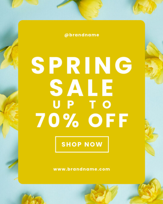 Yellow Floral Typographic Spring Sale Promotional Discount Offer Deal Instagram Portrait template