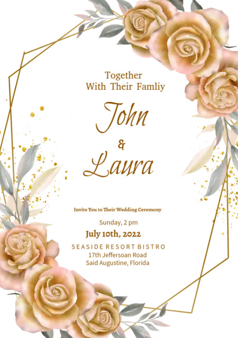 Yellow flowers Wedding Invitation Template A4