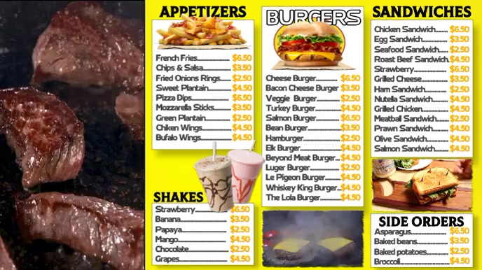 Yellow Menu Yellow food menu Template | PosterMyWall