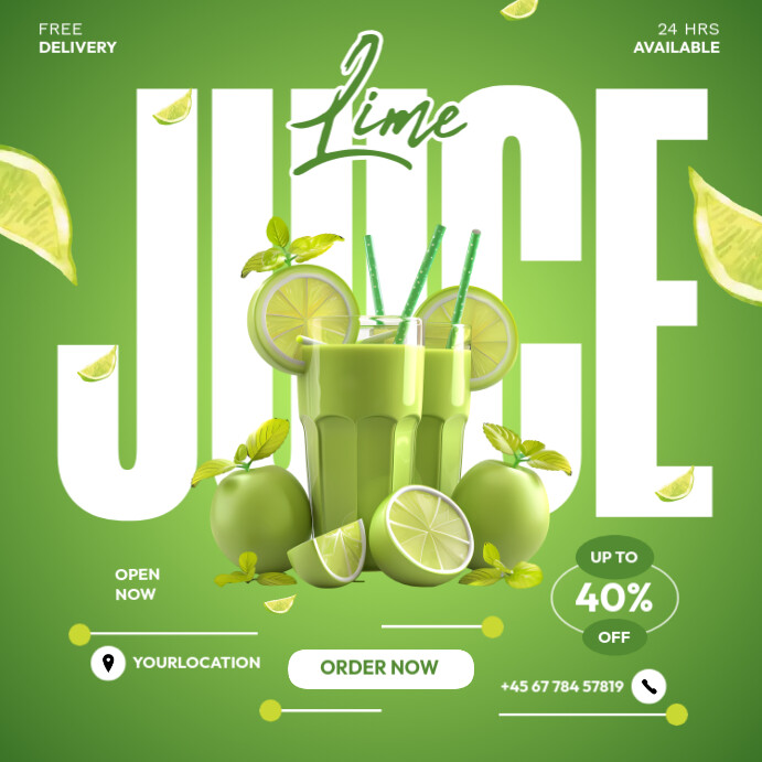Yellow Fresh Lime Juice Promotion Square (1:1) template
