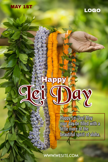 Yellow Futuristic Happy Lei Day Celebration  Poster Cartaz template