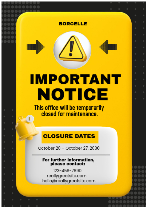 Copy of Yellow Futuristic Important Notice A4 | PosterMyWall