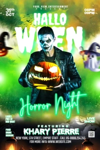 Yellow Futuristic Scary Ghost Halloween Event Flyer Banner 4' × 6' template