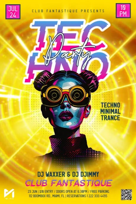 Yellow Futuristic Techno Party Poster Template | PosterMyWall