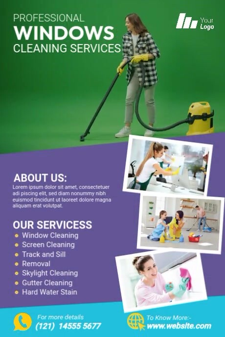Yellow Futuristic Window Cleaning Service  Pinterest Graphic template