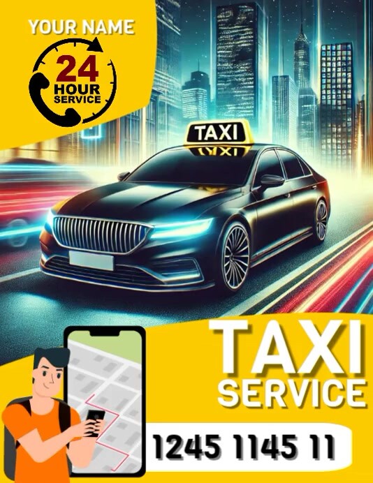 yellow Futuristico Taxi Uber Service Volantino (us Letter) Template ...