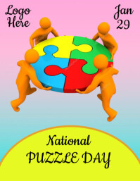 Yellow National Puzzle Day Flyer Template