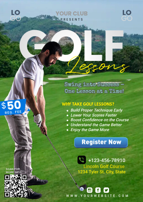 Yellow Golf Lessons A4 template
