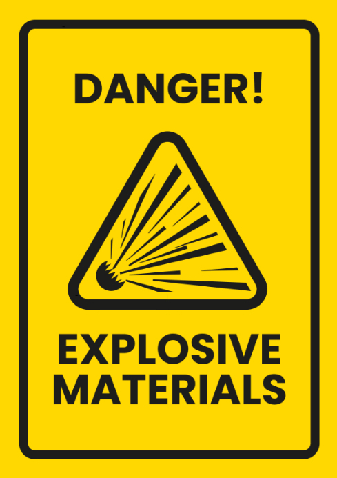Yellow Gradient Explosive Materials Warning Sign – High-visibility Safety Poster For Hazard Zones A4 template