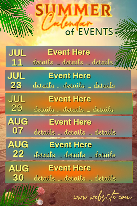 Event Calendar Poster Summer Event Calendar Posters Template | PosterMyWall