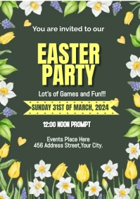 Yellow Green Floral Easter Lunch Event Flyer A5 template