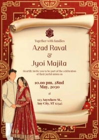 Yellow Grunge Indian Wedding Invitation A4 template