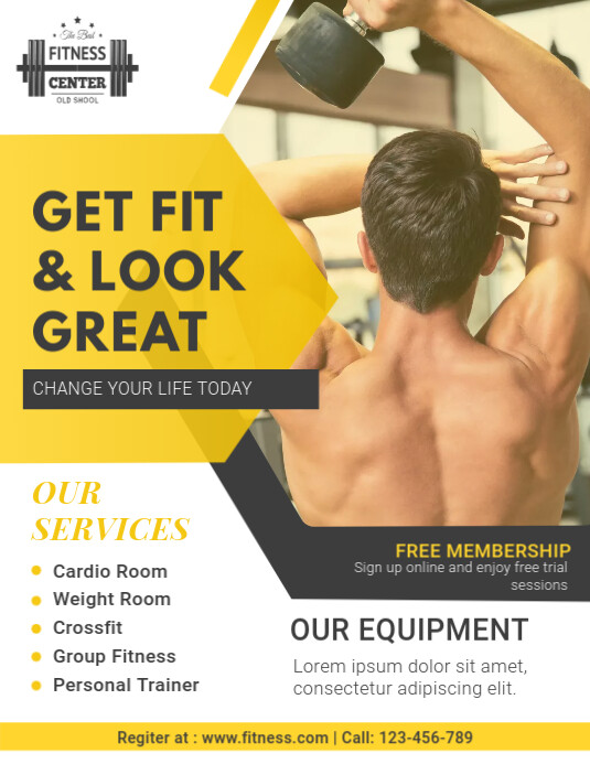 Download Yellow Gym Membership Pamphlet Template | PosterMyWall