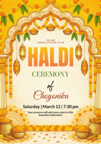 Yellow Haldi Ceremony Invitation A4 template