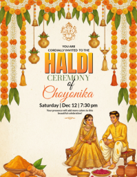 Yellow Haldi Ceremony Invitation Flyer template