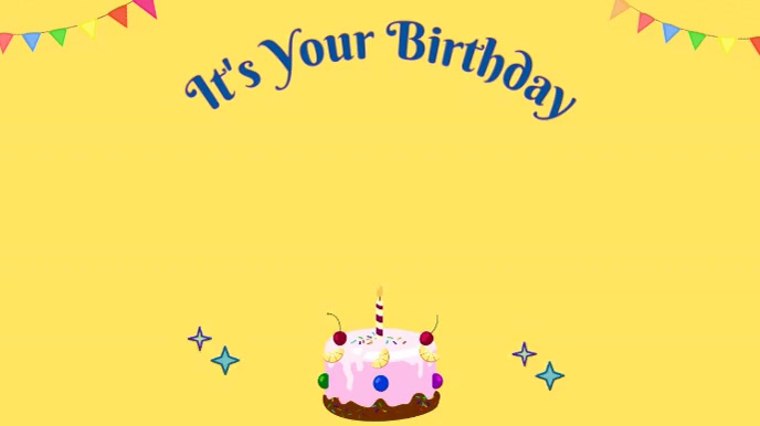 Yellow Happy Birthday Zoom Background Templat งานแสดงผลงานแบบดิจิทัล (16:9) template