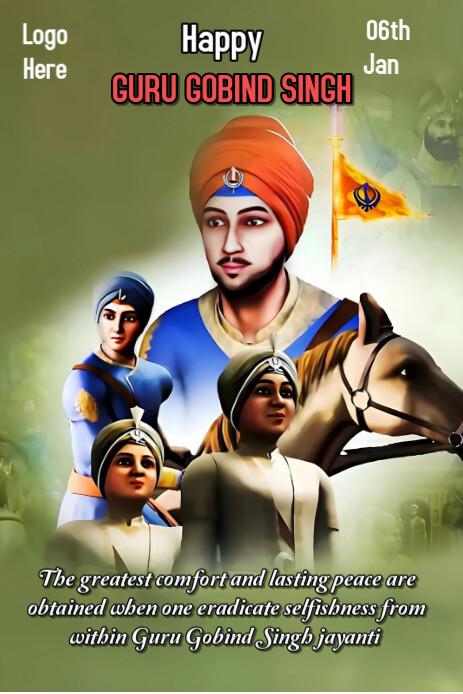Yellow Happy Guru Govind Singh Jayanti  Pinterest Graphic template