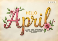 Yellow Hello April Postcard ไปรษณียบัตร template