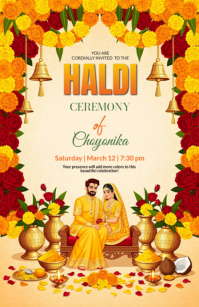 Yellow Haldi Ceremony Invitation Tabloide Template