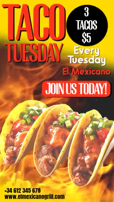 Yellow hot taco tuesday promo instagram video Template | PosterMyWall
