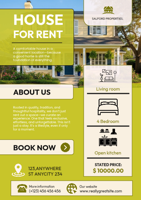 Yellow House for Rent A4 Template | PosterMyWall