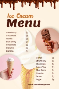 Yellow  Ice Cream Menu Poster template