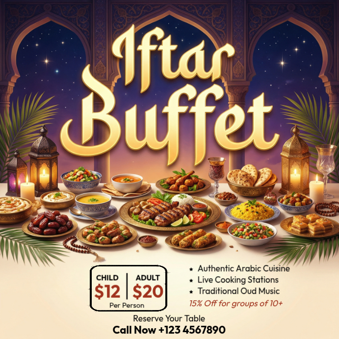 Yellow Iftar Buffet Instagram Post Template | PosterMyWall