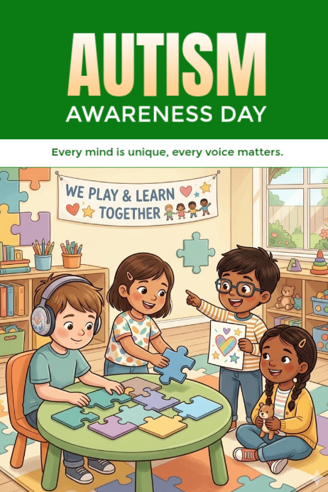 Yellow Illustrative Autism Awareness Poster Template | PosterMyWall