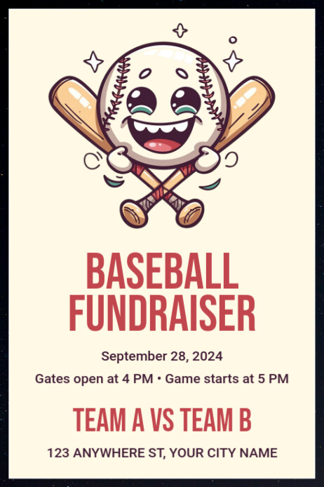 Yellow Illustrative Baseball Fundraiser Poste Template | PosterMyWall