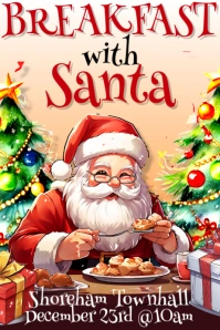 Yellow Illustrative Breakfast With Santa Poster template