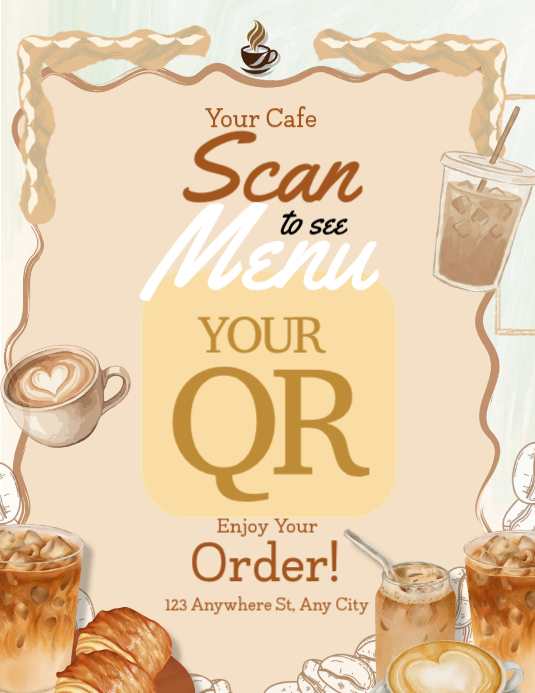 Plantilla de Yellow illustrative cafe qr code menu flyer | PosterMyWall
