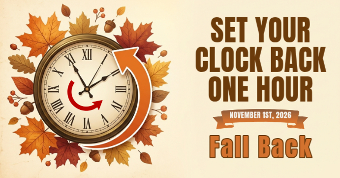 Yellow Illustrative Daylight Saving Time Fall Back Reminder Facebook ...