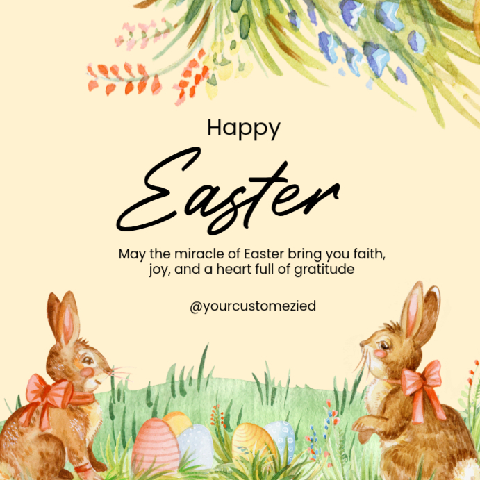 Yellow Illustrative Easter Celebration Instagram Post Modelo | PosterMyWall