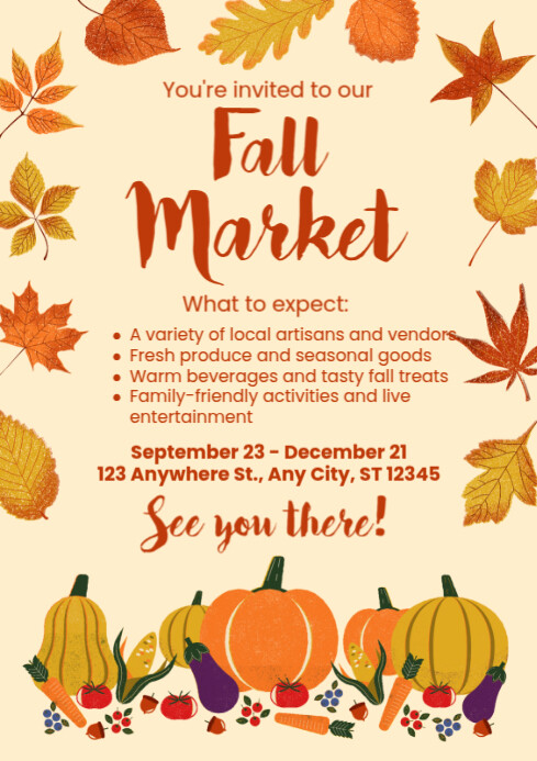 Yellow Illustrative Fall Market A4 Template | PosterMyWall