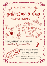 Yellow Illustrative Galentine's Day Pajama Party A6 template