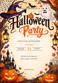 Yellow Halloween Party Invitation A5 Template