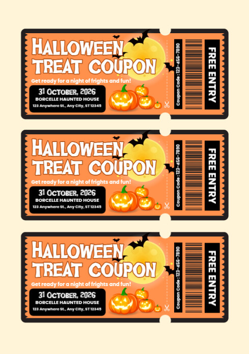 Copy of Yellow Illustrative Halloween Treat Coupon A4 | PosterMyWall