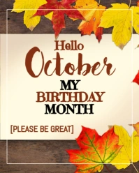 Yellow Illustrative Hello October My Birthday Month  Instagram Portrait template