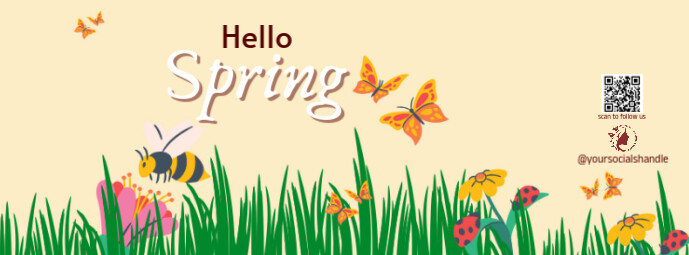 Yellow Illustrative Hello Spring Facebook Cover Photo Ikhava Yesithombe se-Facebook template