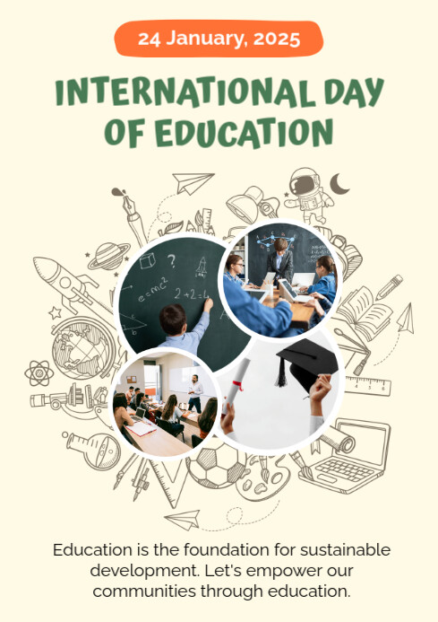 Yellow Illustrative International Day Of Education Poster A3 Template ...