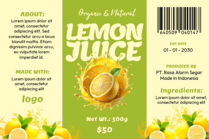 Yellow Illustrative Lemon Juice Label Label Template | PosterMyWall