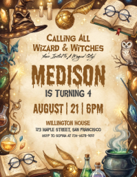 Yellow Illustrative Magical Birthday Party Flyer ใบปลิว (US Letter) template