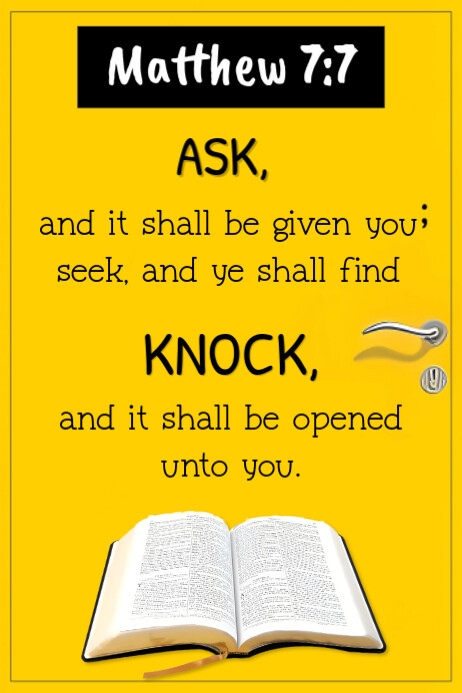Yellow Illustrative Matthew 7 Verse 7 Bible Verse Quote  Poster Plakkaat template