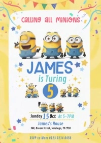 Yellow Illustrative Minions Birthday Invitation Template A6