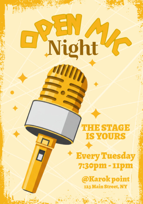 Yellow Illustrative Open Mic A5 Template | PosterMyWall