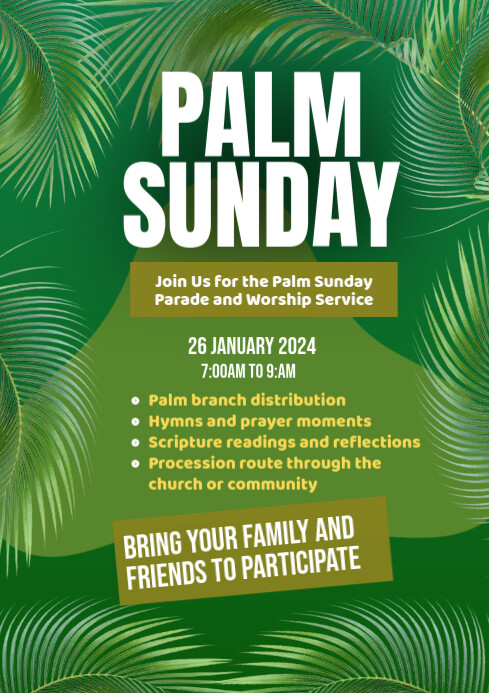 Yellow Illustrative Palm Sunday  A4 template