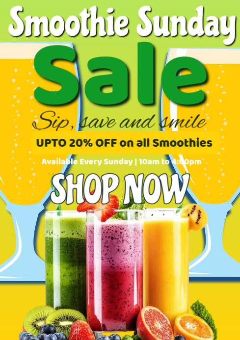 Yellow Illustrative Smoothie Sunday Sale A1 template