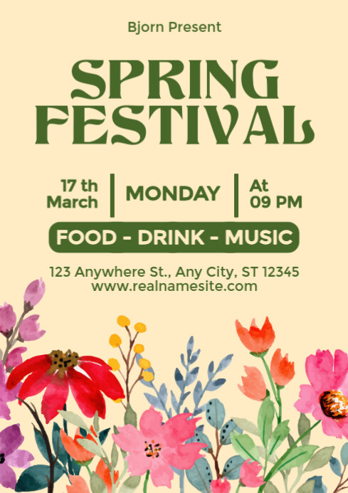 Modèle Yellow Illustrative Spring Festibal Flyer A4 | PosterMyWall