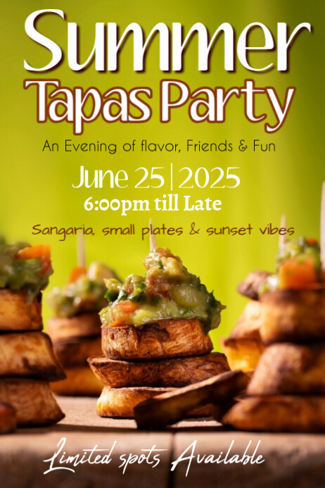 Yellow Illustrative Summer Tapas Party Poster Plakat template