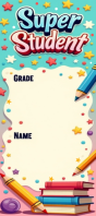 Super Student Colorful Cartoon Printable Bookmark Template Rack Card